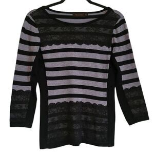 The Limited gray black stripe lace top long sleeve sweater knit XS